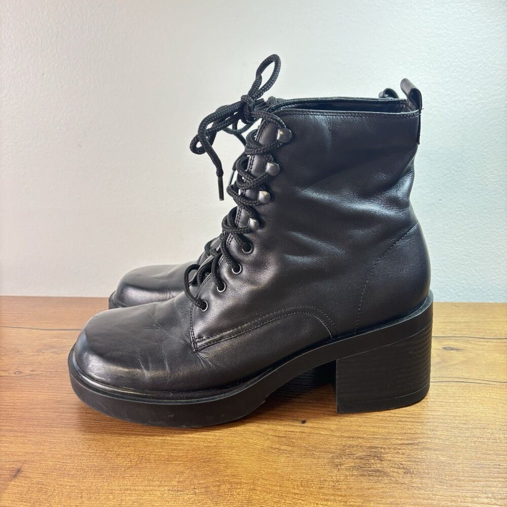 8 Vtg 90s Y2K Mister Black Leather Chunky Grunge Goth Platform Combat Boots